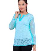 Lavangi Women Lucknowi Chikankari Georgette Short Top (Sky Blue)
