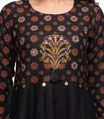 KAAJH Black Embellished Printed Rayon Anarkali Kurta 2