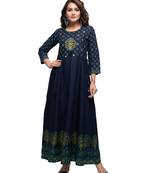 KAAJH Blue Embellished Printed Rayon Anarkali Kurta