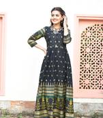 KAAJH Black Green Gold Printed Cotton Anarkali Kurta