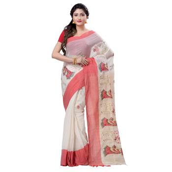 Red hand woven cotton saree with blouse 1