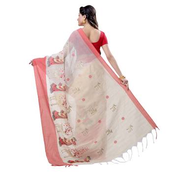 Red hand woven cotton saree with blouse 2