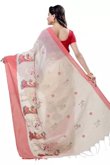 Red hand woven cotton saree with blouse