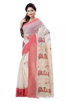 Red hand woven cotton saree with blouse