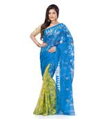 Blue Hand Woven Cotton Saree Without Blouse