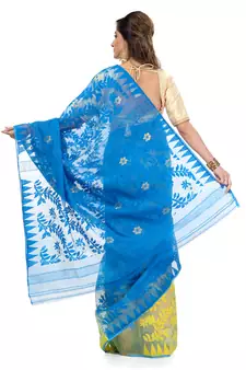 Blue Hand Woven Cotton Saree Without Blouse