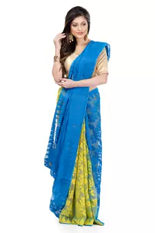 Blue Hand Woven Cotton Saree Without Blouse