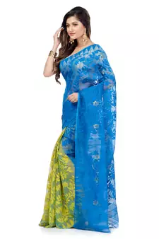 Blue Hand Woven Cotton Saree Without Blouse