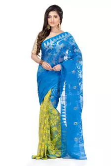 Blue Hand Woven Cotton Saree Without Blouse
