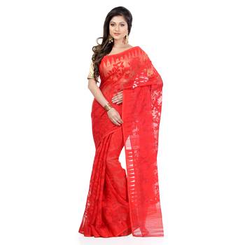 Red hand woven cotton saree  1
