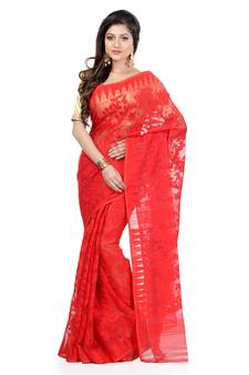 Red hand woven cotton saree 
