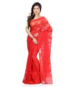 Red hand woven cotton saree 
