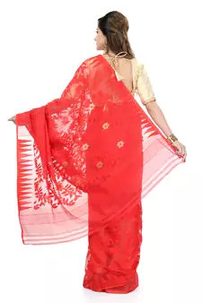 Red hand woven cotton saree 