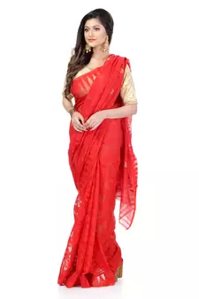 Red hand woven cotton saree 
