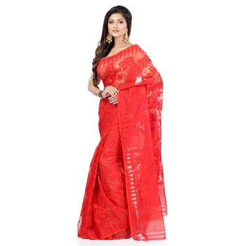 Red hand woven cotton saree  4