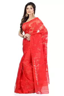 Red hand woven cotton saree 