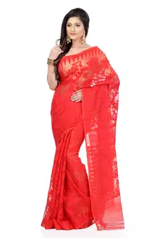 Red hand woven cotton saree 