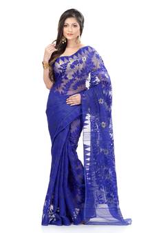 Blue Hand Woven Cotton Saree Without Blouse