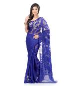 Blue Hand Woven Cotton Saree Without Blouse