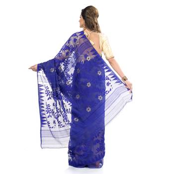 Blue Hand Woven Cotton Saree Without Blouse 2