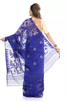 Blue Hand Woven Cotton Saree Without Blouse