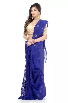 Blue Hand Woven Cotton Saree Without Blouse