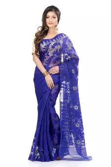 Blue Hand Woven Cotton Saree Without Blouse