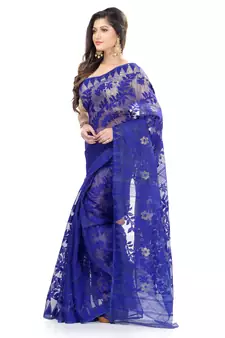 Blue Hand Woven Cotton Saree Without Blouse
