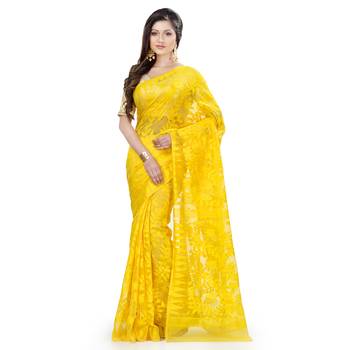Yellow Hand Woven Cotton Saree Without Blouse 1