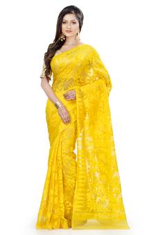 Yellow Hand Woven Cotton Saree Without Blouse