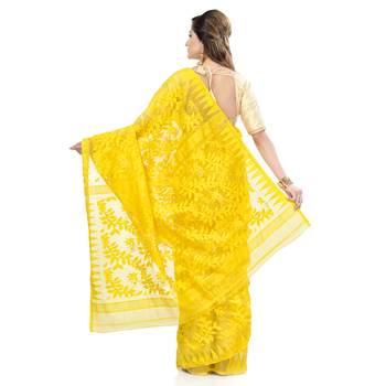 Yellow Hand Woven Cotton Saree Without Blouse 2
