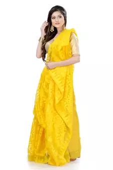 Yellow Hand Woven Cotton Saree Without Blouse