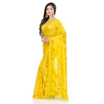Yellow Hand Woven Cotton Saree Without Blouse 4