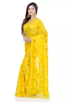 Yellow Hand Woven Cotton Saree Without Blouse