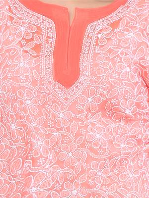 Lavangi Women Lucknowi Chikankari Georgette Short Top (Orange) 4