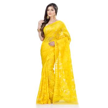 Yellow Hand Woven Cotton Saree Without Blouse 5