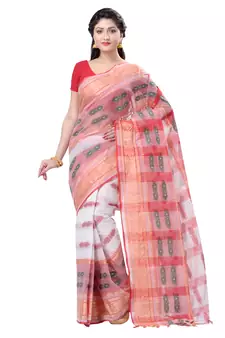 White Woven Cotton Saree Without Blouse