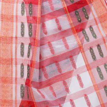 White Woven Cotton Saree Without Blouse 4