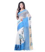 Blue hand woven cotton saree with blouse