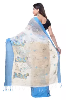Blue hand woven cotton saree with blouse