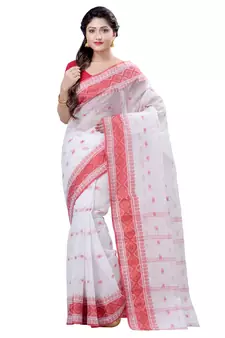 White Woven Cotton Saree Without Blouse