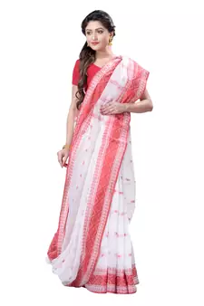 White Woven Cotton Saree Without Blouse