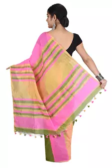 Multicolor plain cotton saree with blouse