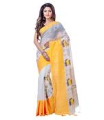 Yellow hand woven cotton saree with blouse
