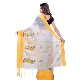 Yellow hand woven cotton saree with blouse 2