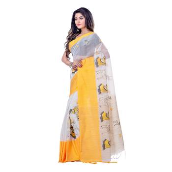 Yellow hand woven cotton saree with blouse 3