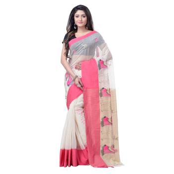 Pink hand woven cotton saree with blouse 1
