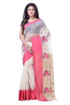 Pink hand woven cotton saree with blouse