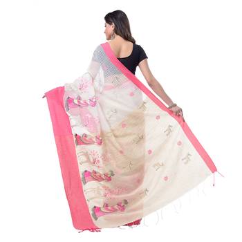 Pink hand woven cotton saree with blouse 2