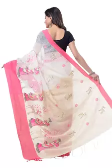Pink hand woven cotton saree with blouse